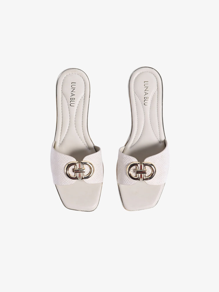 LUNA BLU Ivory Textured Detail Flat Sandals