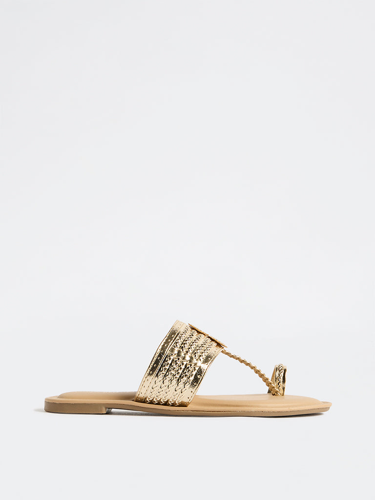 LUNA BLU Gold Braided Kolhapuri Sandals