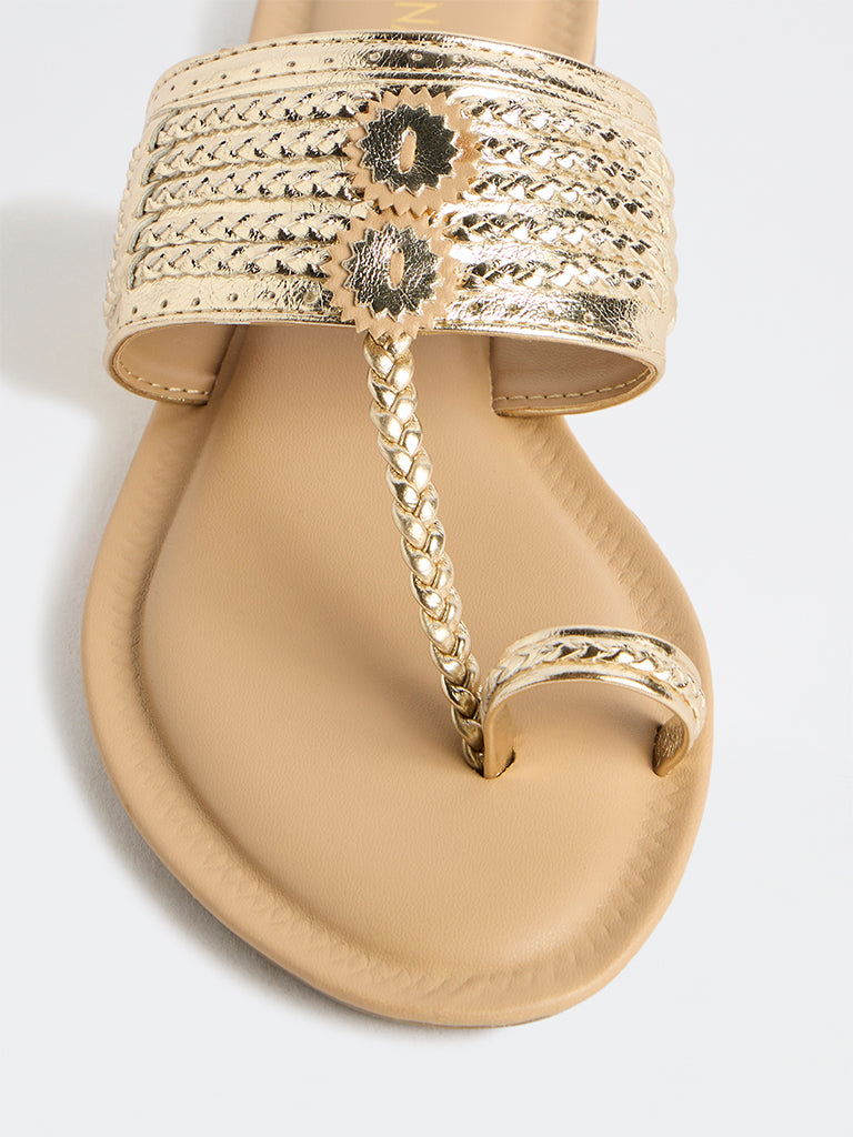 LUNA BLU Gold Braided Kolhapuri Sandals