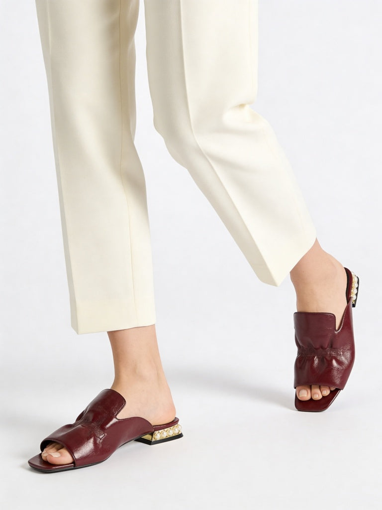 LUNA BLU Burgundy Ruched Mules