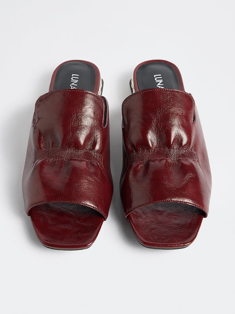 LUNA BLU Burgundy Ruched Mules
