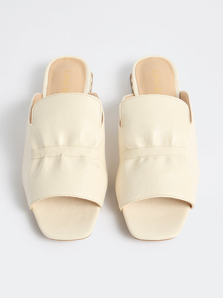 LUNA BLU Ivory Ruched Mules