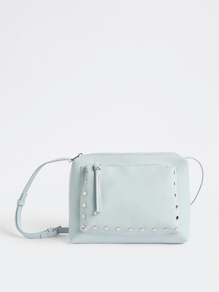 Westside Light Blue Stud-Detail Textured Sling Bag