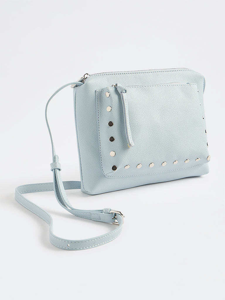 Westside Light Blue Stud-Detail Textured Sling Bag
