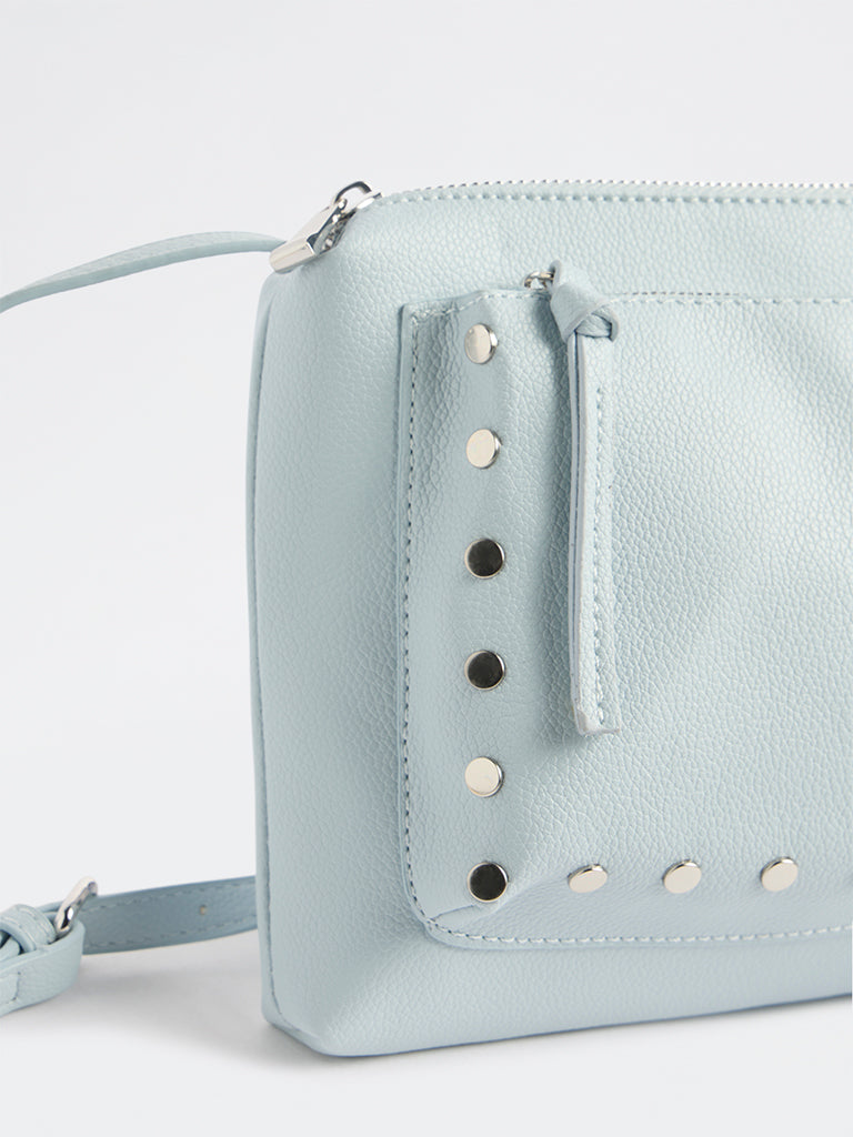 Westside Light Blue Stud-Detail Textured Sling Bag