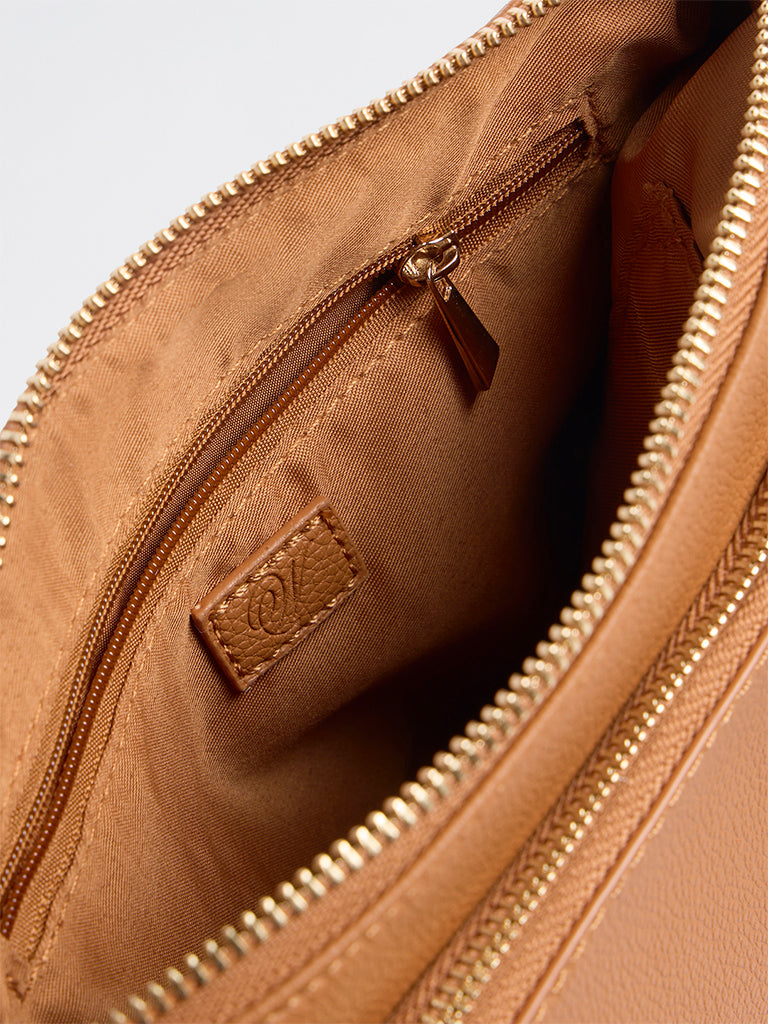 Westside Brown Stud-Detail Textured Sling Bag