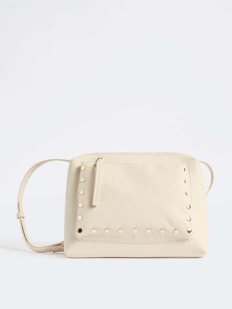 Westside Off-White Stud-Detail Textured Sling Bag