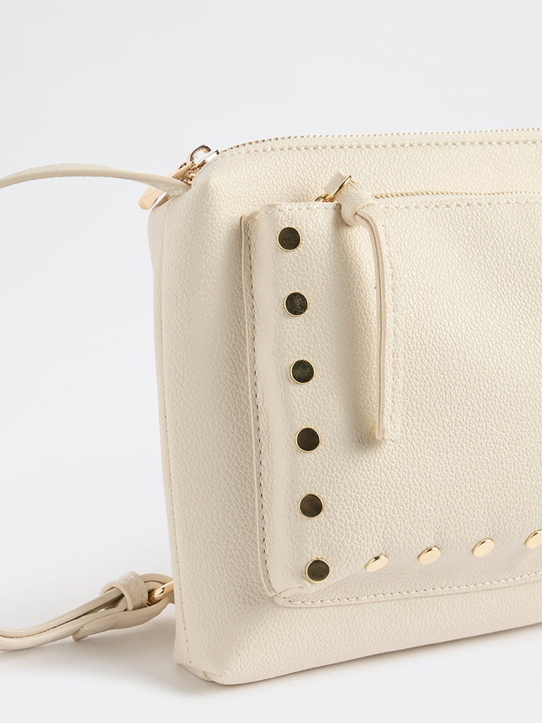 Westside Off-White Stud-Detail Textured Sling Bag