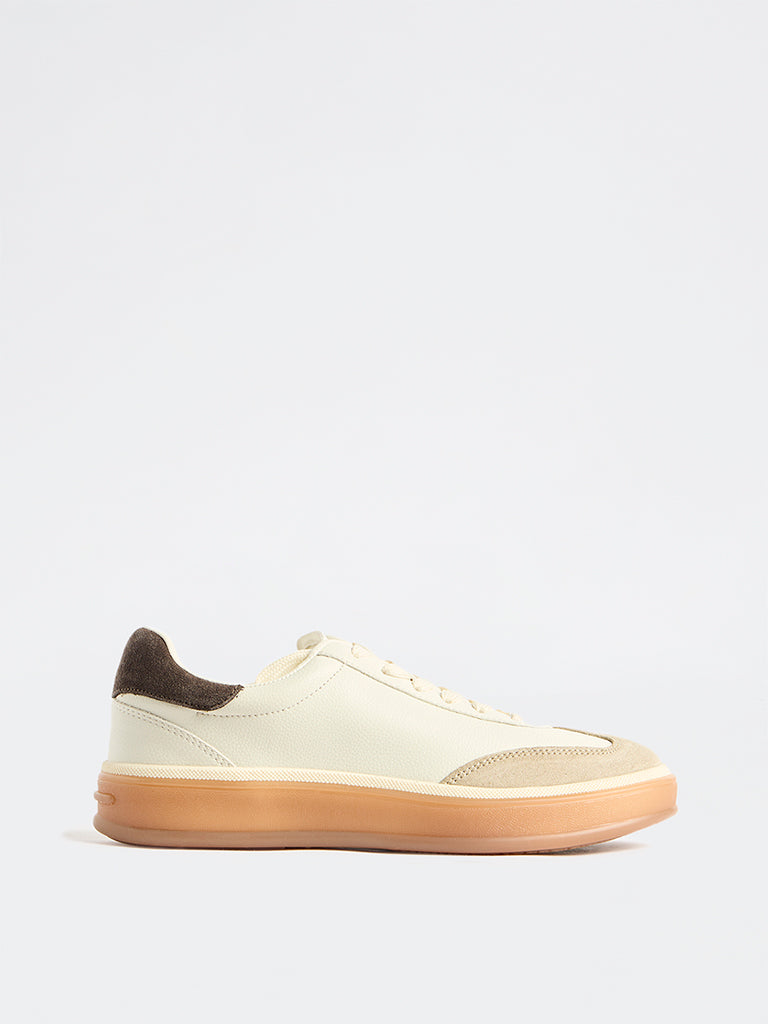 LUNA BLU Cream Colour-Blocked Lace-Up Sneakers
