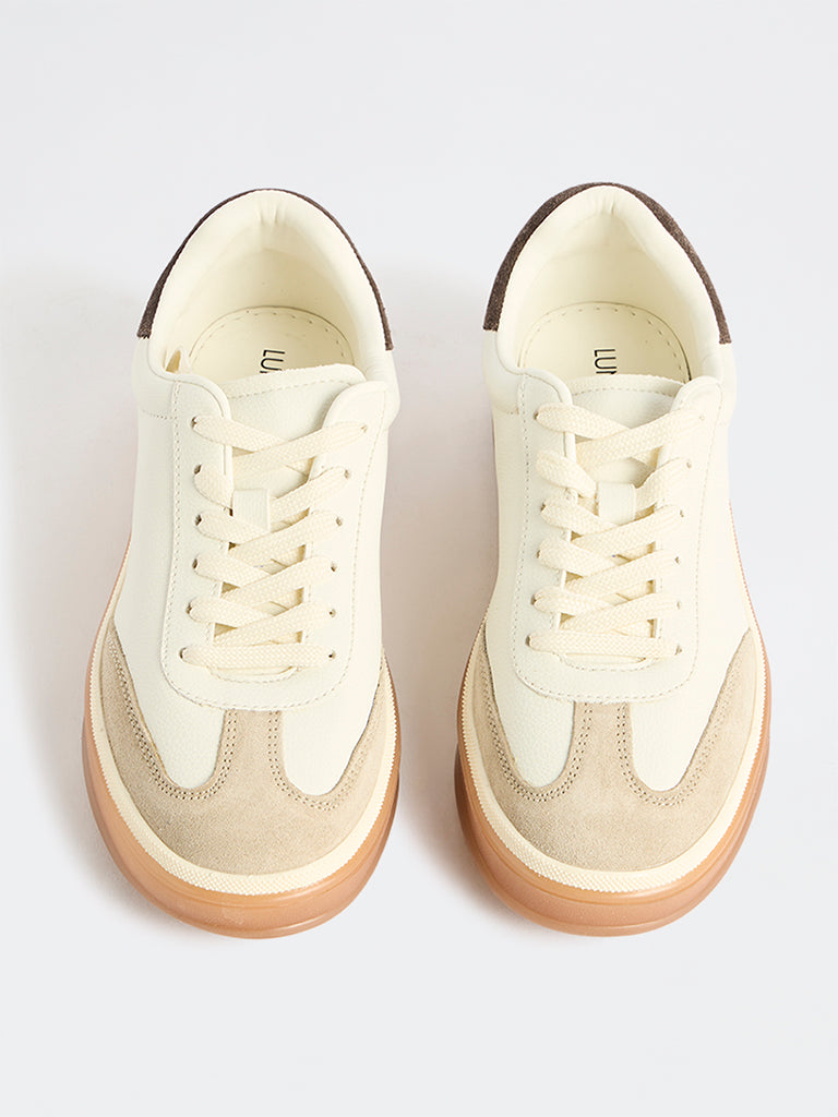 LUNA BLU Cream Colour-Blocked Lace-Up Sneakers