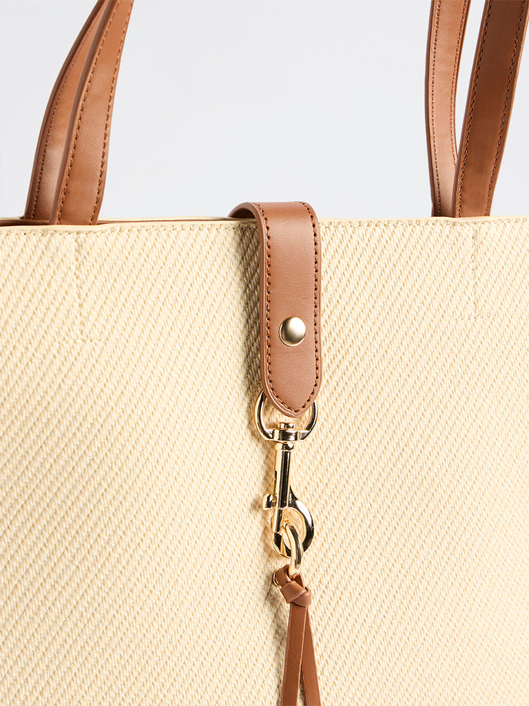 Westside Cream Textured Canvas Tote Bag