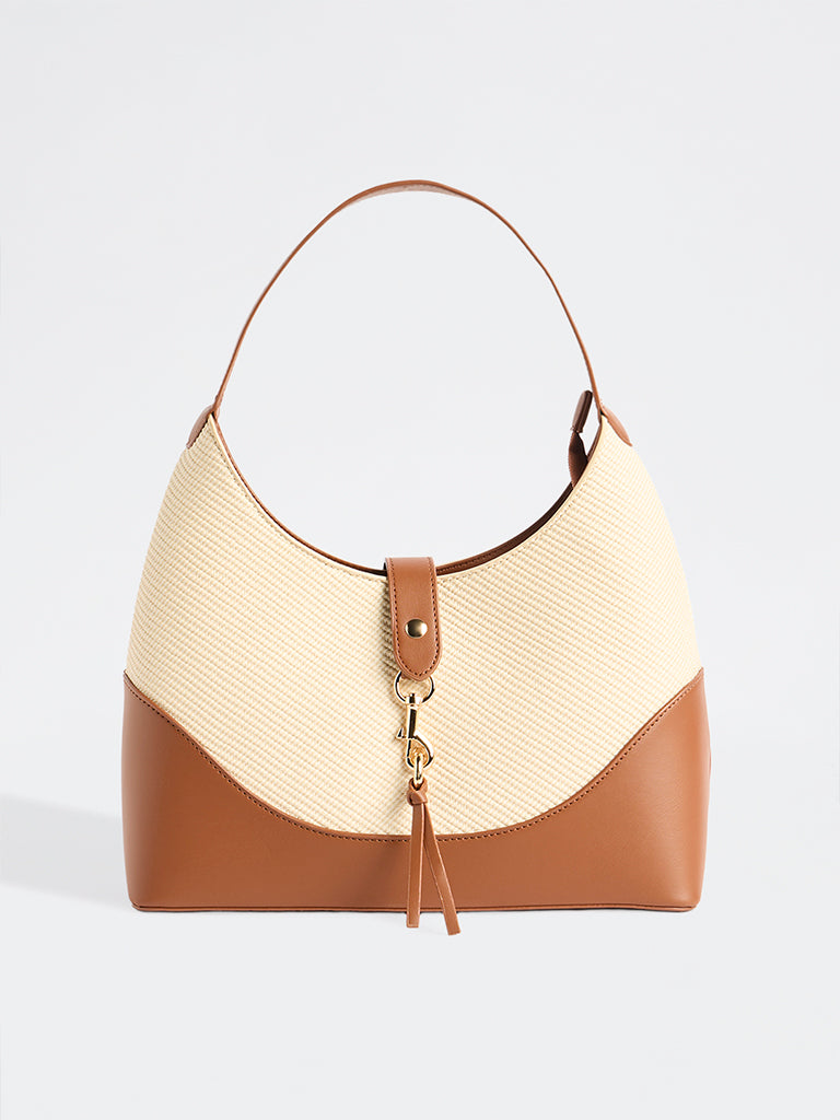 Westside Cream Textured Canvas Shoulder Bag