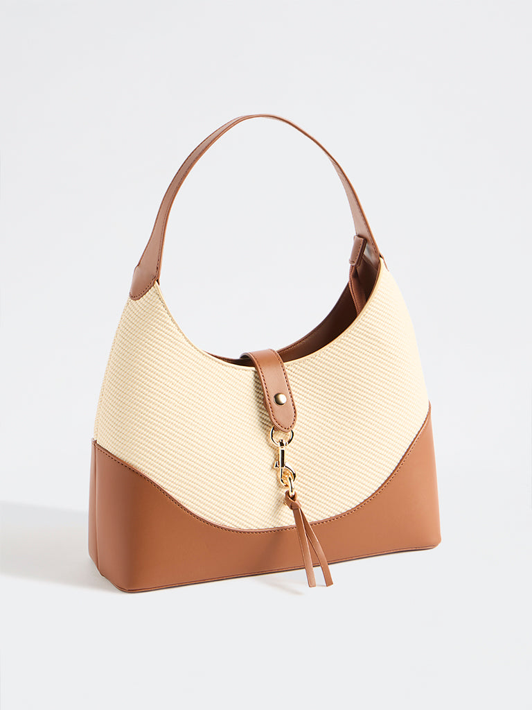 Westside Cream Textured Canvas Shoulder Bag