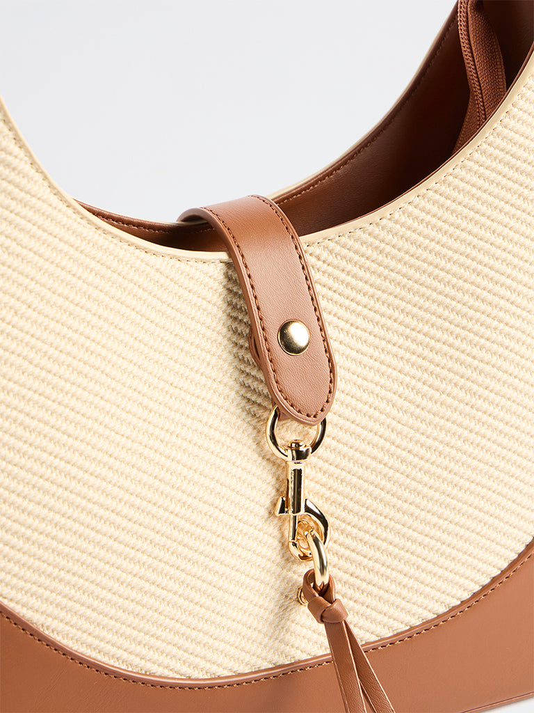 Westside Cream Textured Canvas Shoulder Bag