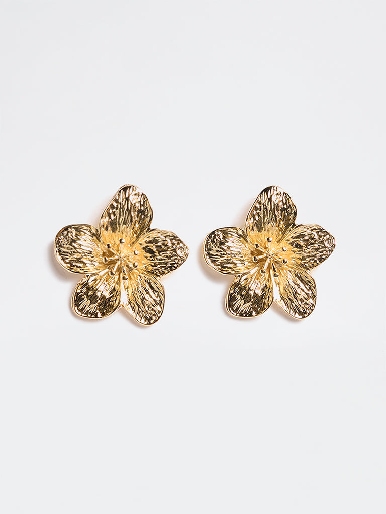 Westside Accessories Gold Textured Floral Stud Earrings