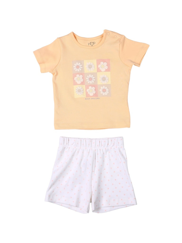 HOP Baby Boys Peach Printed Cotton T-Shirt and Shorts Set - Exclusive