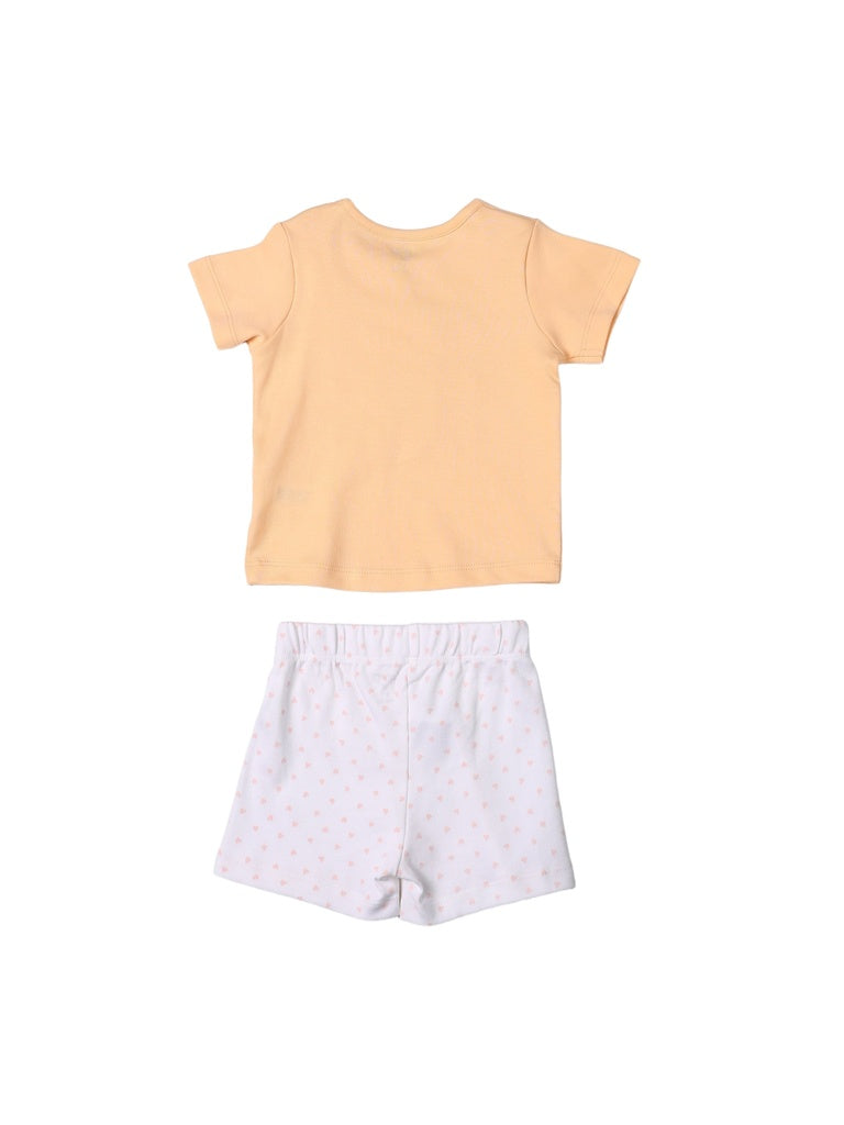 HOP Baby Boys Peach Printed Cotton T-Shirt and Shorts Set - Exclusive