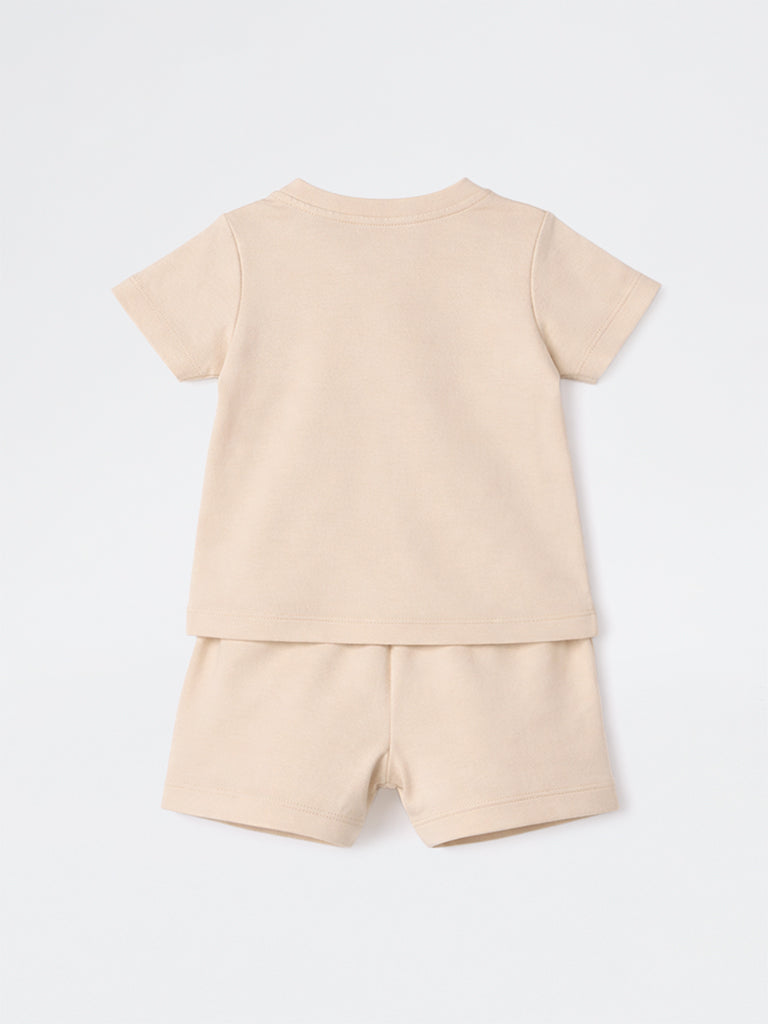 2-Piece HOP Baby Boys Taupe Animal Printed Cotton Set