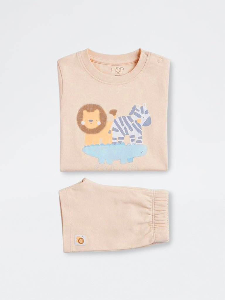 2-Piece HOP Baby Boys Taupe Animal Printed Cotton Set