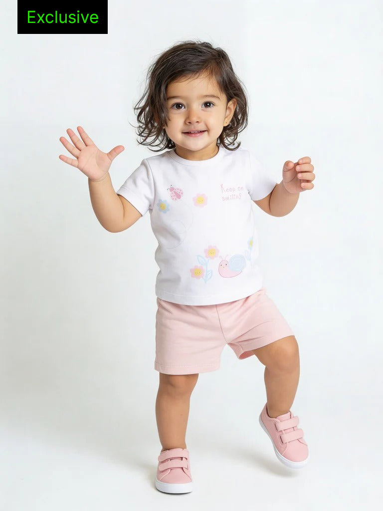 HOP Baby Girls Multicolour Printed Cotton T-Shirt and Shorts Set - Exclusive