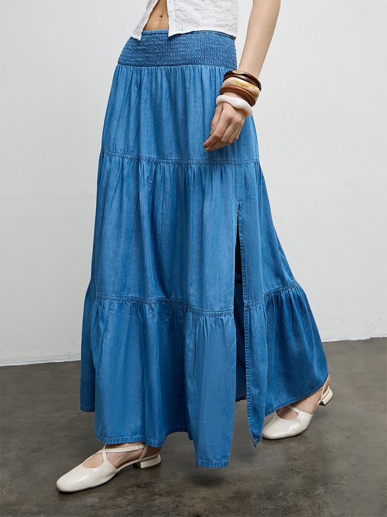 Nuon Blue Tiered High-Rise Denim Skirt