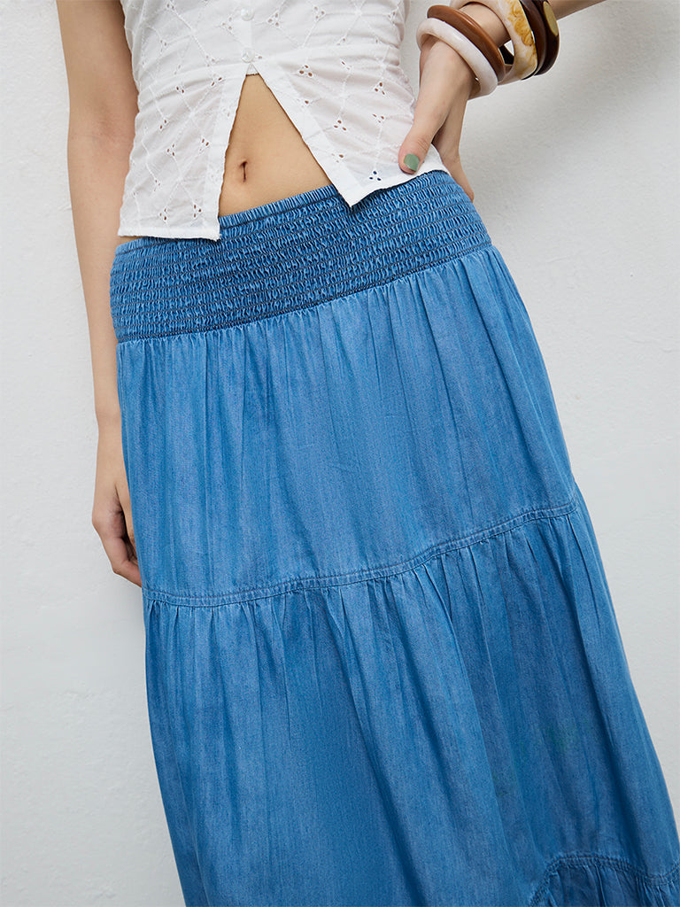 Nuon Blue Tiered High-Rise Denim Skirt