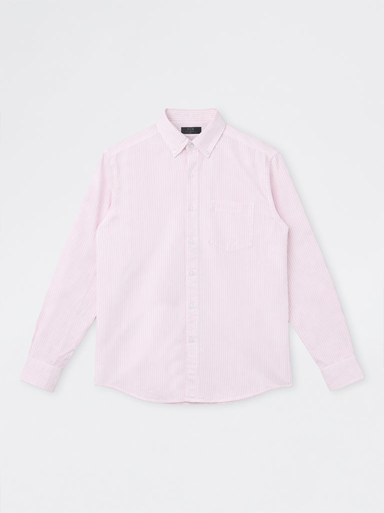 WES Casuals Pink Striped Relaxed-Fit Cotton Shirt