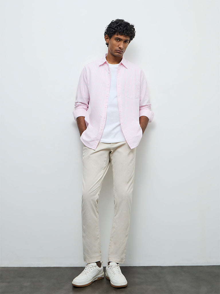 WES Casuals Pink Striped Relaxed-Fit Cotton Shirt