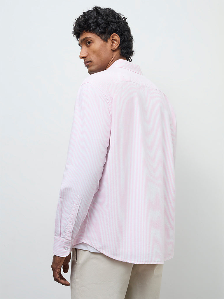 WES Casuals Pink Striped Relaxed-Fit Cotton Shirt