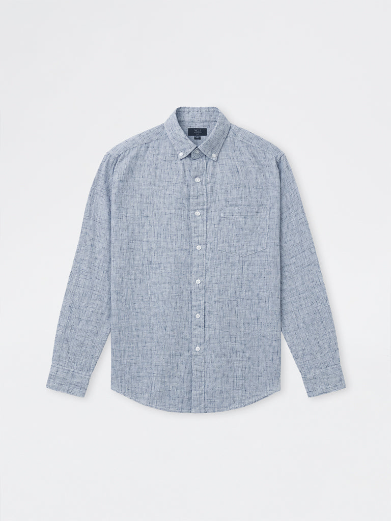 WES Casuals Navy Checks-Textured Relaxed-Fit Cotton-Blend Shirt