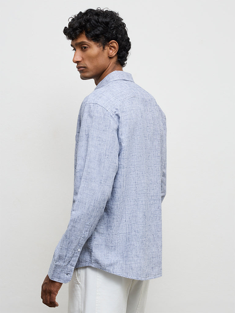 WES Casuals Navy Checks-Textured Relaxed-Fit Cotton-Blend Shirt