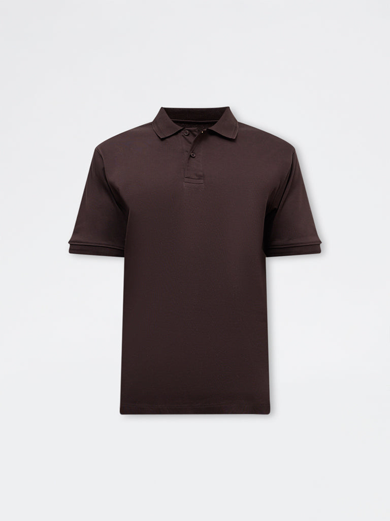 WES Casuals Dark Brown Relaxed-Fit Cotton-Blend Polo T-Shirt