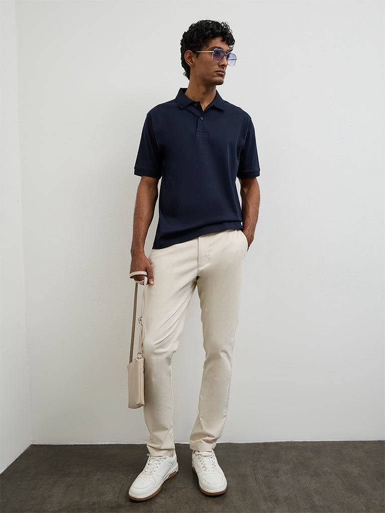 WES Casuals Navy Relaxed-Fit Cotton Polo T-Shirt