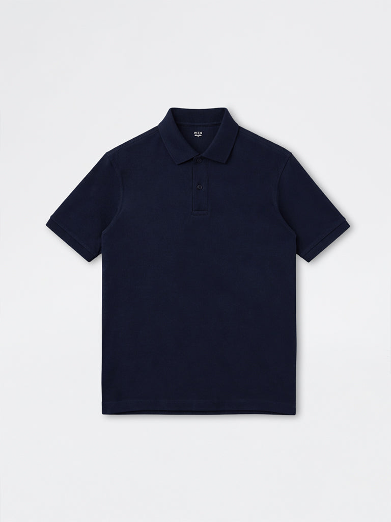 WES Casuals Navy Relaxed-Fit Cotton Polo T-Shirt