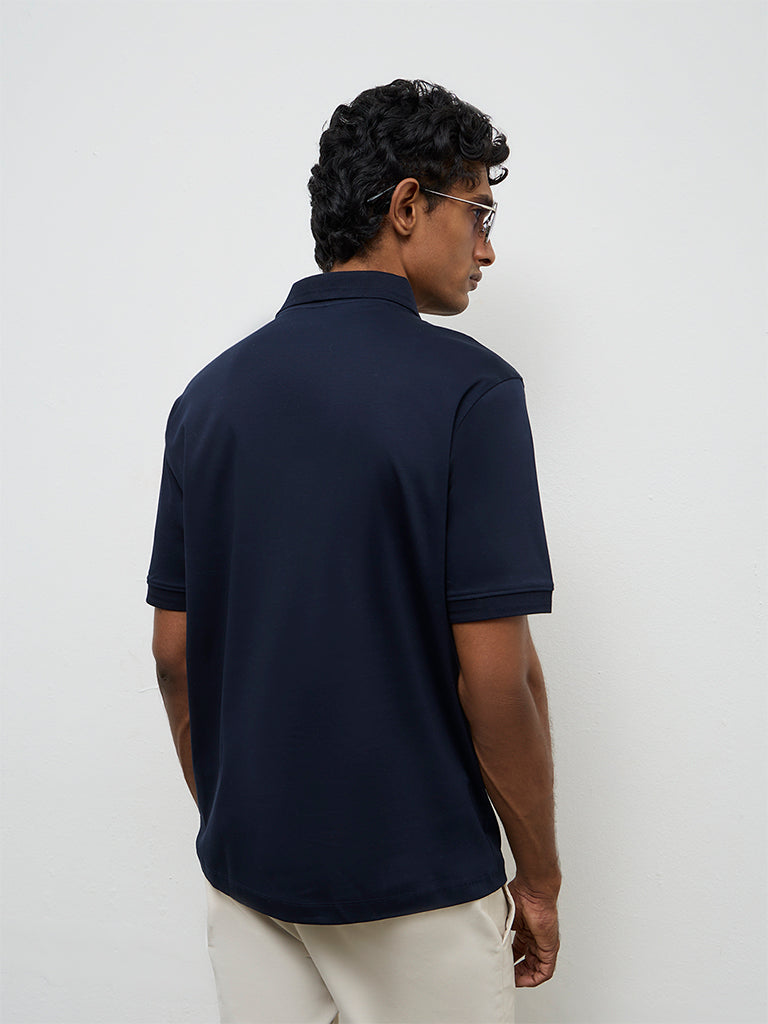 WES Casuals Navy Relaxed-Fit Cotton Polo T-Shirt