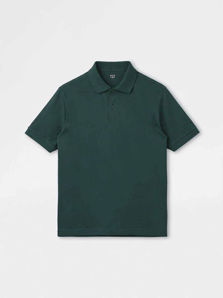 WES Casuals Dark Sage Relaxed-Fit Cotton Polo T-Shirt