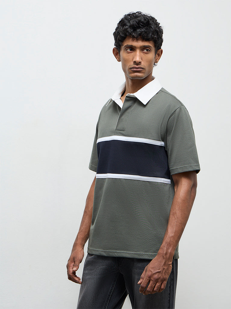 WES Casuals Olive Relaxed-Fit Cotton-Blend Polo T-Shirt