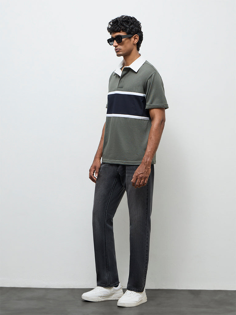 WES Casuals Olive Relaxed-Fit Cotton-Blend Polo T-Shirt