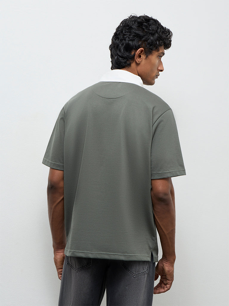 WES Casuals Olive Relaxed-Fit Cotton-Blend Polo T-Shirt