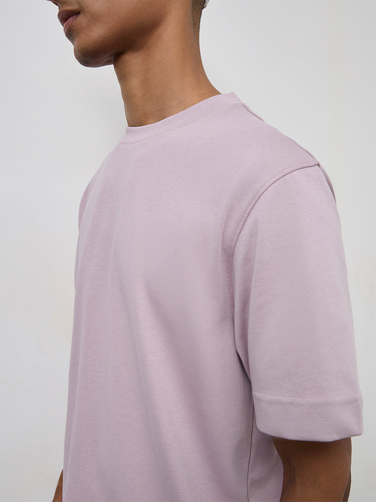 Nuoflexx Mauve Solid Relaxed-Fit Cotton-Blend T-Shirt