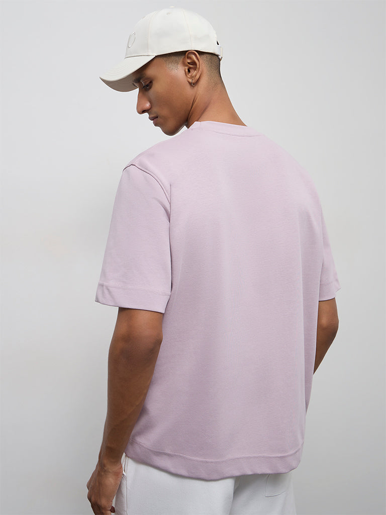 Nuoflexx Mauve Solid Relaxed-Fit Cotton-Blend T-Shirt