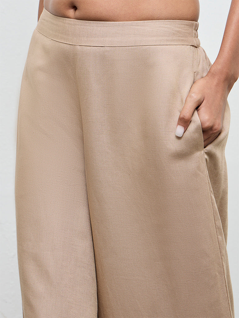 Zuba Beige Solid Palazzos
