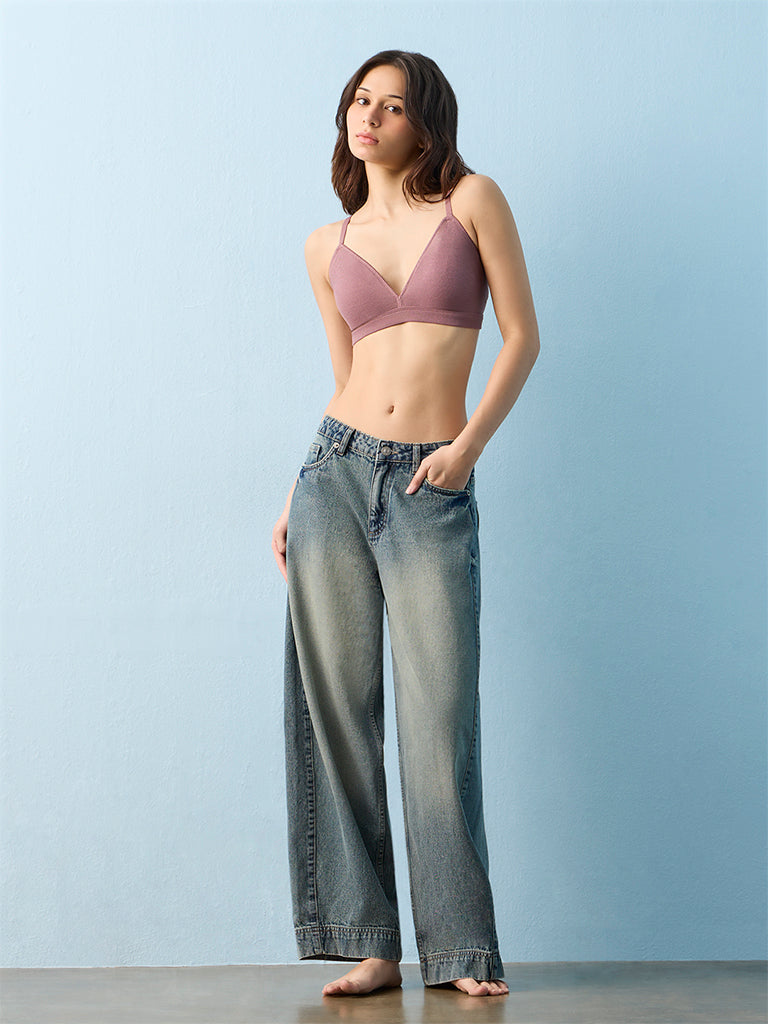 Superstar Brown Waffle-Textured Padded Cotton Bra