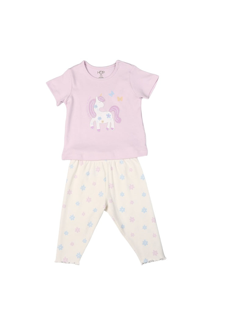 HOP Baby Girls Multicolour Printed Cotton T-Shirt and Leggings Set - Exclusive