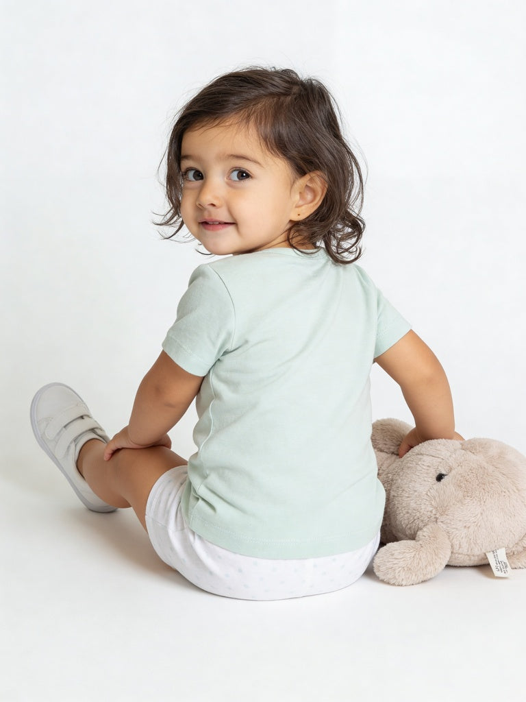 HOP Baby Girls Light Blue Printed Cotton T-Shirt and Shorts Set - Exclusive