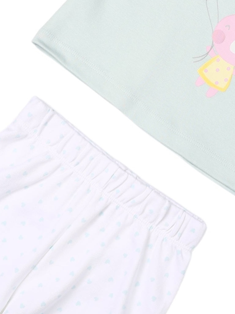 HOP Baby Girls Light Blue Printed Cotton T-Shirt and Shorts Set - Exclusive