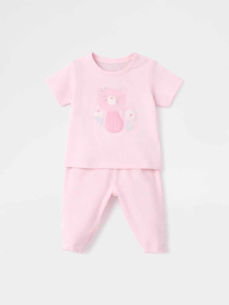 2-Piece HOP Baby Girls Pink Cotton Set