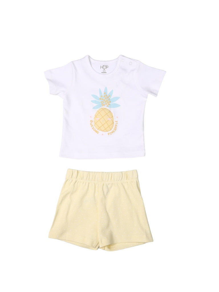 HOP Baby Girls Multicolour Printed Cotton T-Shirt and Shorts Set - Exclusive