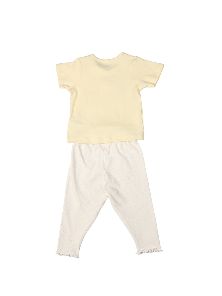 HOP Baby Girls Yellow Printed Cotton T-Shirt and Pants Set - Exclusive