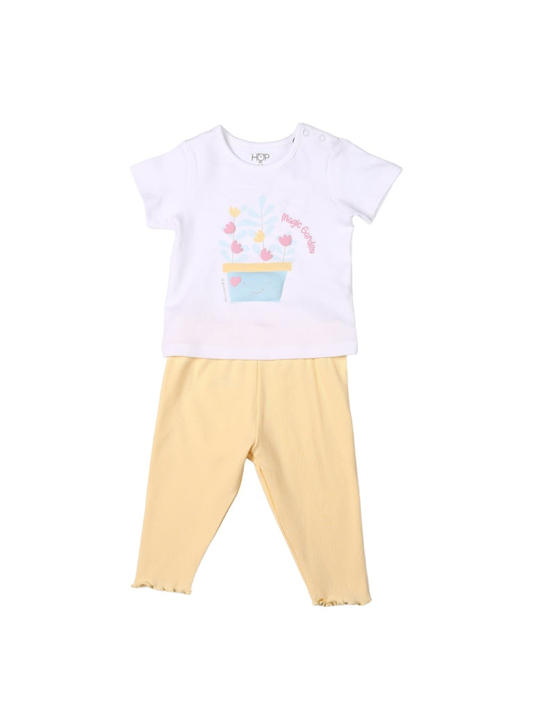HOP Baby Girls Multicolour Floral Printed Cotton T-Shirt and Pants Set - Exclusive
